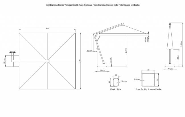 Зонт профессиональный 3х3 м Banana 3000х3000 мм Зонт профессиональный 3х3 м Banana 3000х3000 мм
