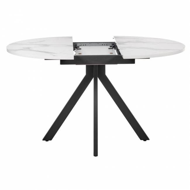 Стол Rudolf круглый раскладной 100-130x100x75см, белый мрамор, чёрный Стол Rudolf круглый раскладной 100-130x100x75см, белый мрамор, чёрный