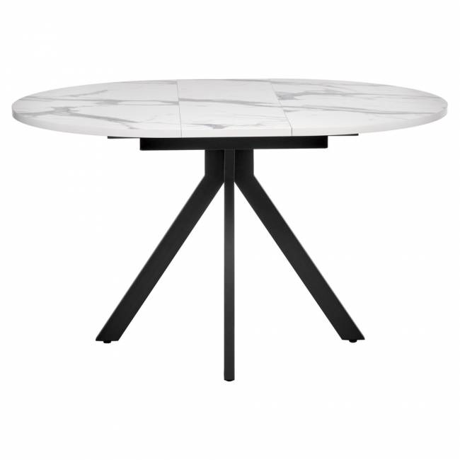 Стол Rudolf круглый раскладной 100-130x100x75см, белый мрамор, чёрный Стол Rudolf круглый раскладной 100-130x100x75см, белый мрамор, чёрный