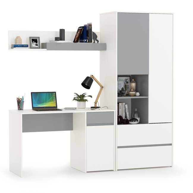 Рабочий стол с полкой и шкафом для одежды Торонто цвет белый шагрень/стальной серый Рабочий стол с полкой и шкафом для одежды Торонто цвет белый шагрень/стальной серый