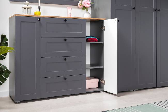 Комод четыре ящика и две дверки и вешалка для одежды Остин цвет серый графит/дуб крафт золотой