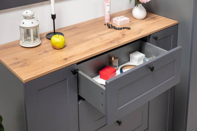 Комод четыре ящика и две дверки и вешалка для одежды Остин цвет серый графит/дуб крафт золотой