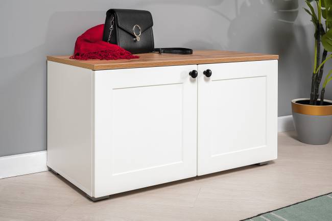 Комод с обувницей и тумбой Остин цвет белый шагрень/дуб крафт золотой