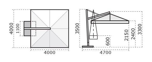 Зонт профессиональный 4х4 м Galileo Maxi Dark антрацит, слоновая кость 4000х4000 мм