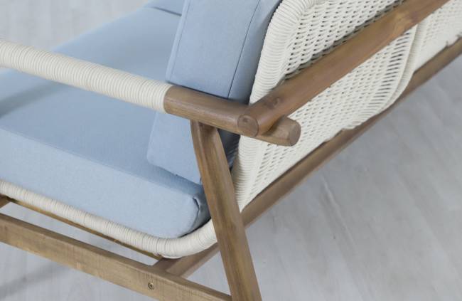 Диван деревянный трехместный Apoyo грецкий орех, голубой 1954х778х758 мм