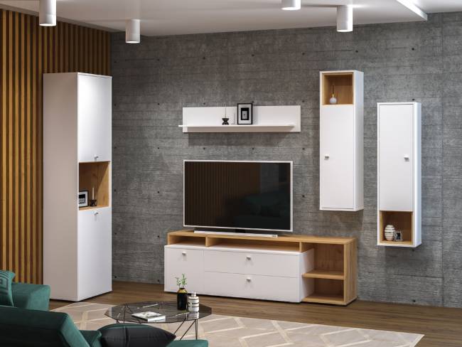 Тумба под ТВ Бэль цвет дуб крафт золотой/белый премиум