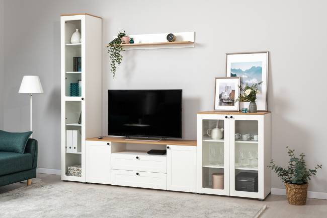 Тумба под ТВ Остин 16.47 цвет белый шагрень/дуб крафт золотой