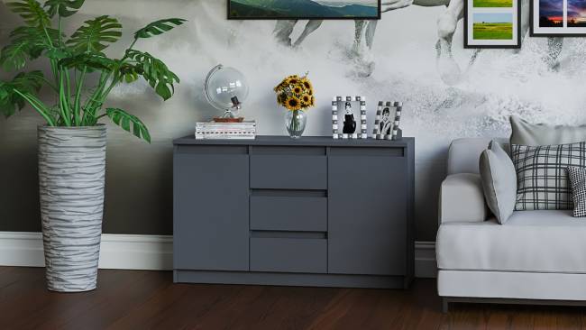 Комод-тумба три ящика и две дверки Мори МК1200.3 цвет графит Комод-тумба три ящика и две дверки Мори МК1200.3 цвет графит