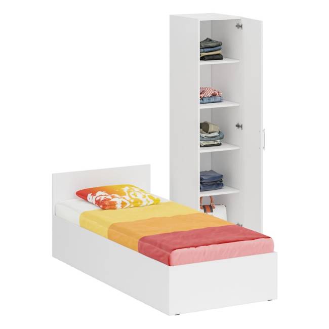 Кровать белая односпальная 900 с пеналом Стандарт цвет белый Кровать белая односпальная 900 с пеналом Стандарт цвет белый