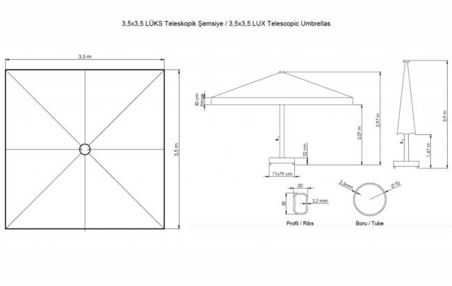 Зонт профессиональный 3.5х3.5 м Lux Telescopic 3500х3500 мм