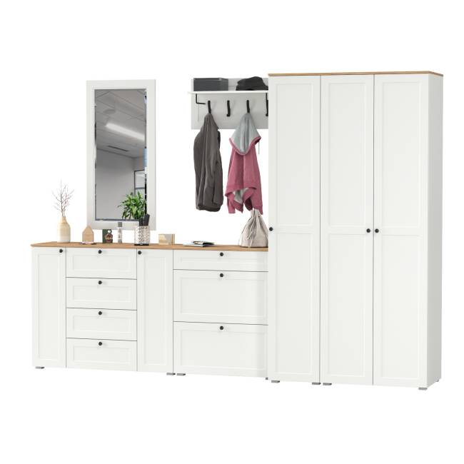 Мебельная стенка для прихожей Остин № 61 цвет белый шагрень/дуб крафт золотой