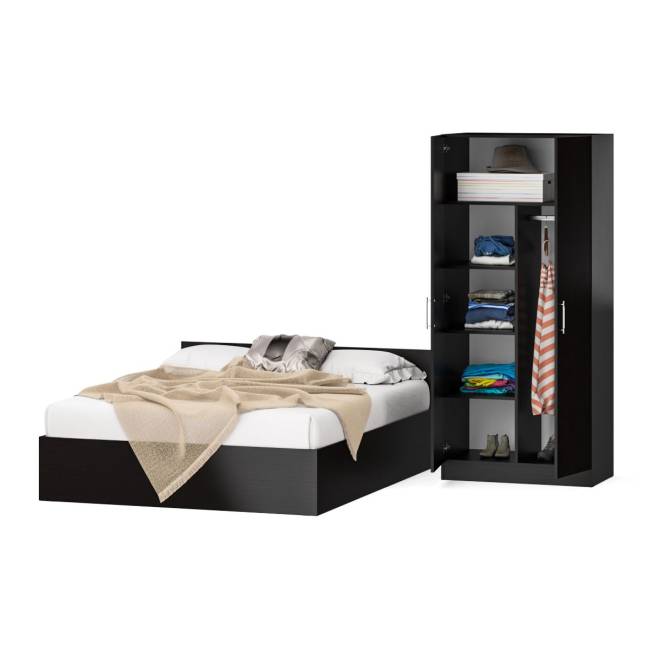 Кровать двуспальная 1400 со шкафом для одежды 2-х створчатым Стандарт цвет венге Кровать двуспальная 1400 со шкафом для одежды 2-х створчатым Стандарт цвет венге