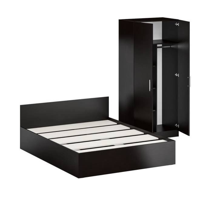 Кровать двуспальная 1400 со шкафом для одежды 2-х створчатым Стандарт цвет венге Кровать двуспальная 1400 со шкафом для одежды 2-х створчатым Стандарт цвет венге