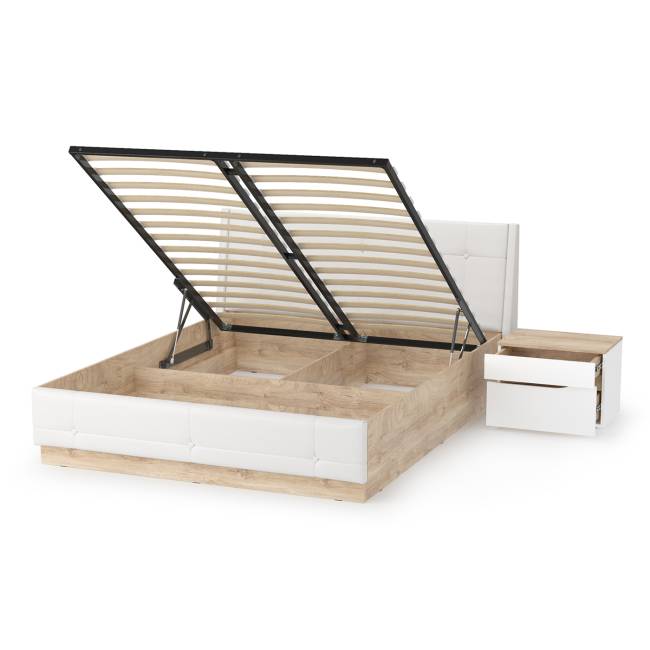 Кровать Муссон с подъёмным основанием и тумбой 16.03 цвет белый/дуб эндгрейн элегантный/кожзам белый