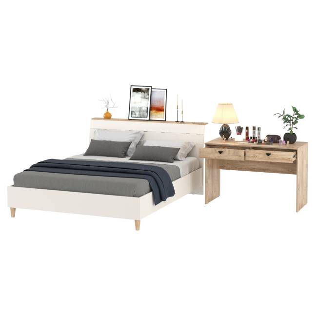 Кровать Муссон 11.41 с основанием и прикроватный столик цвет дуб эндгрейн элегантный