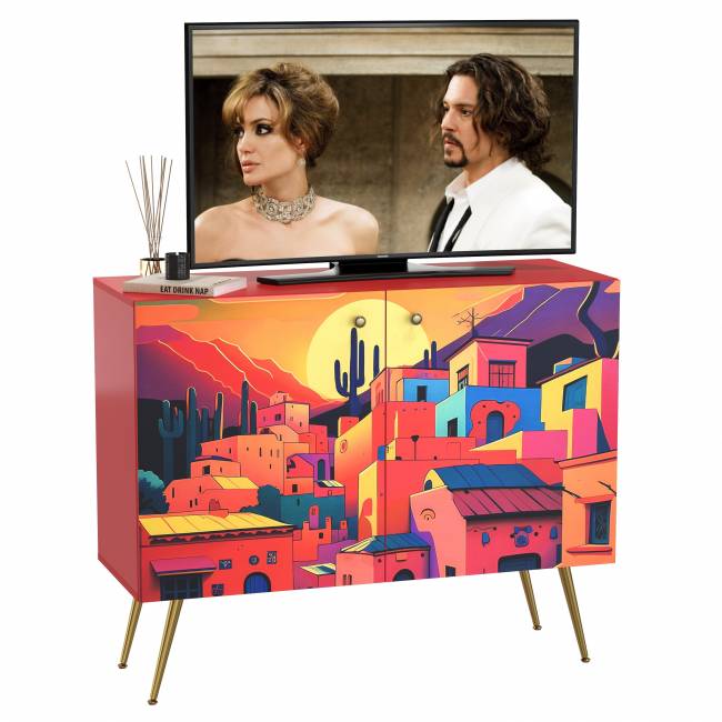 Комод-тумба Кармин 16.230.03 цвет красный/белый, фасады с рисунком Бразильские домики