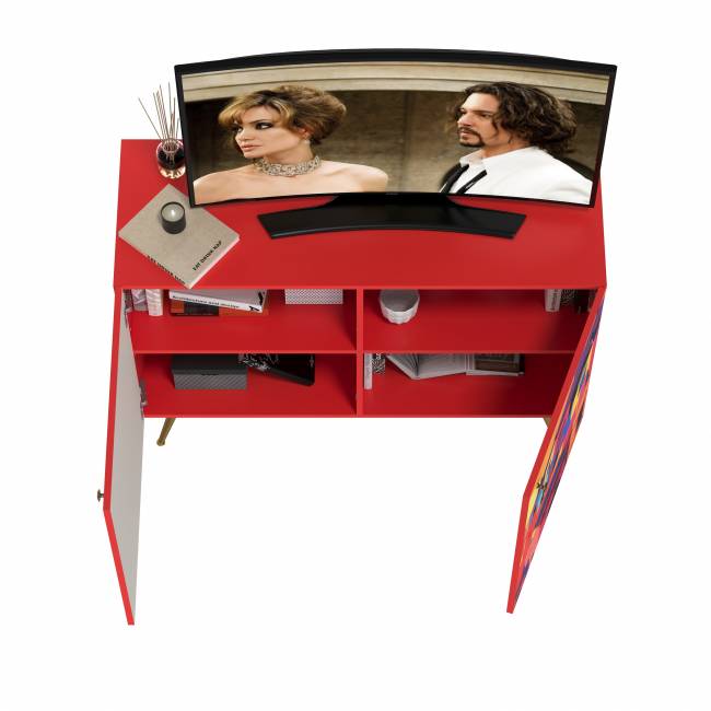 Комод-тумба Кармин 16.230.03 цвет красный/белый, фасады с рисунком Бразильские домики