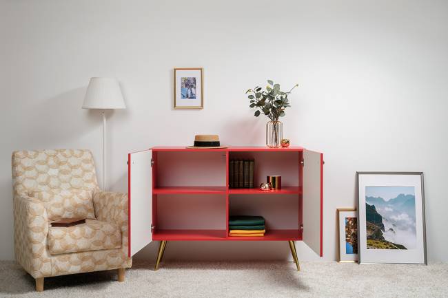 Комод-тумба Кармин 16.230.03 цвет красный/белый, фасады с рисунком Бразильские домики