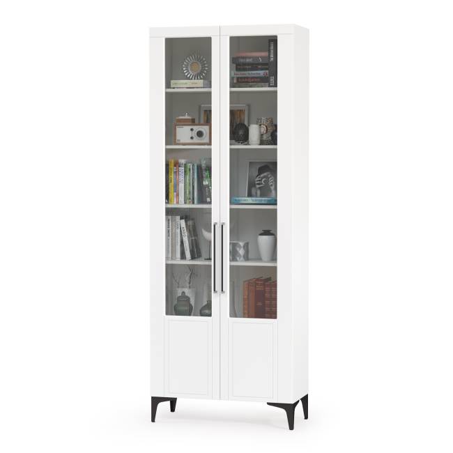 Две тумбы для аппаратуры и шкаф с тремя дверками стекло Валенсия цвет белый шагрень